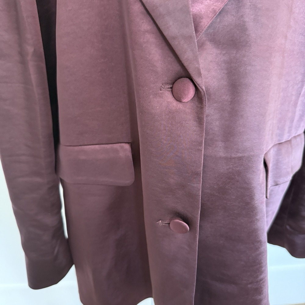 Good American ESSENTIAL Suiting Oversized Single Breasted Blazer Burgundy MED - Picture 3 of 5